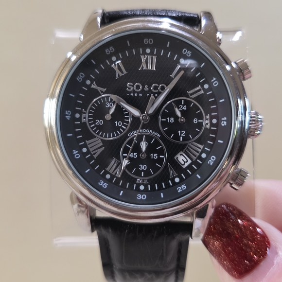 SO&CO New York Tribeca Chronograph Black Silver Sub Dial Men's Wrist Watch 5059